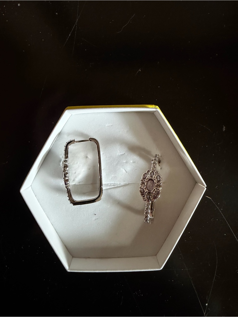 Purple Kunzite on Rhodium Hoops
